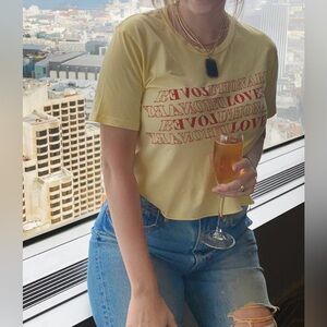 Yellow and red Urban outfitters graphic cropped tee size small raw hem